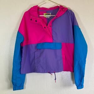ALAB Color Block Cropped Hooded Windbreaker Anorak Jacket Womens Size M